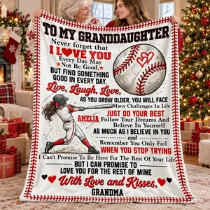 Personalized Fleece Sherpa Blanket Custom Name – To My Granddaughter Baseball Gift, Grandma Love Keepsake, Soft Sports Blanket for Girl, Birthday Christmas Gift