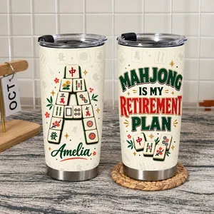 Custom Name Mahjong Tumbler 20oz, Funny Retirement Travel Cup, Mahjong Lover Gift, Personalized Retiree Gift for Her Him