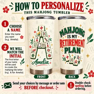Custom Name Mahjong Tumbler 20oz, Funny Retirement Travel Cup, Mahjong Lover Gift, Personalized Retiree Gift for Her Him