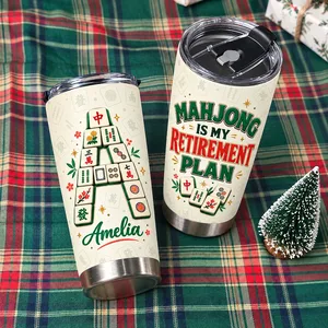 Custom Name Mahjong Tumbler 20oz, Funny Retirement Travel Cup, Mahjong Lover Gift, Personalized Retiree Gift for Her Him