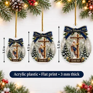 Custom Electrician Acrylic Christmas Ornament - Snowy Power Pole Design, Personalized Name and Year