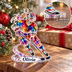 Personalized Ice Hockey Player Ornament Custom Name - Male or Female Hockey Acrylic Keepsake