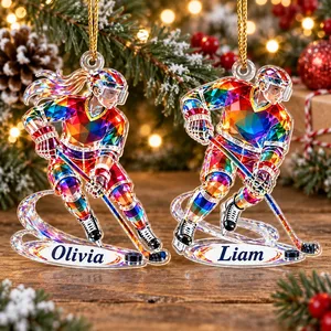 Personalized Ice Hockey Player Ornament Custom Name - Male or Female Hockey Acrylic Keepsake