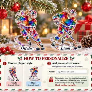 Personalized Ice Hockey Player Ornament Custom Name - Male or Female Hockey Acrylic Keepsake