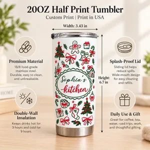 Personalized 20oz Tumbler Custom Name – Christmas Kitchen Lover Gift, Holiday Baking Drinkware, Personalized Kitchen Travel Cup, Christmas Gift