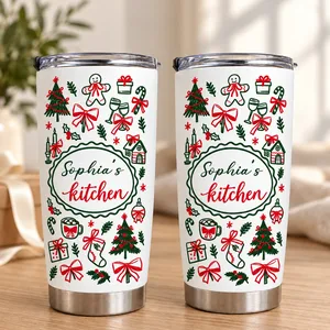 Personalized 20oz Tumbler Custom Name – Christmas Kitchen Lover Gift, Holiday Baking Drinkware, Personalized Kitchen Travel Cup, Christmas Gift
