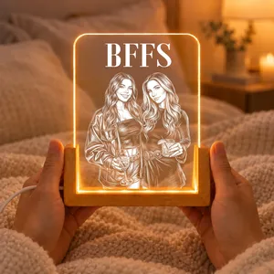Personalized Acrylic Night Light with U Shape Wooden Base, Custom Title and Names