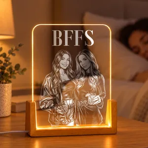 Personalized Acrylic Night Light with U Shape Wooden Base, Custom Title and Names