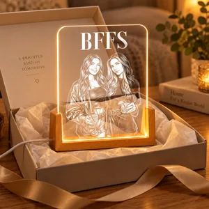 Personalized Acrylic Night Light with U Shape Wooden Base, Custom Title and Names