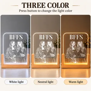 Personalized Acrylic Night Light with U Shape Wooden Base, Custom Title and Names