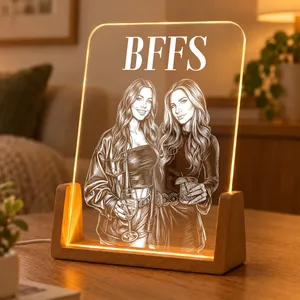Personalized Acrylic Night Light with U Shape Wooden Base, Custom Title and Names