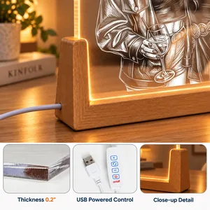 Personalized Acrylic Night Light with U Shape Wooden Base, Custom Title and Names