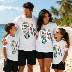 Personalized Step Dad Footprints Father's Day Gift T-Shirt