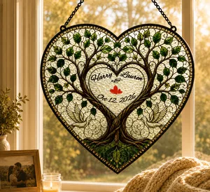 Custom Stained Glass Wedding Tree Suncatcher Gift For Couple