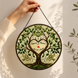 Custom Stained Glass Wedding Tree Suncatcher Gift For Couple