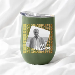 Custom Photo Best Grandpa Ever Wine Tumbler Personalized Name Travel Cup