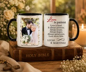 1 Corinthians 13:4 Set of 2 Mugs | Custom Wedding Couple Photo Gift