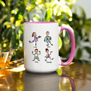 Custom Kids Photo Face Mug for Dad – Personalized Photo Stick Figure Mug, Father's Day Gift from Kids