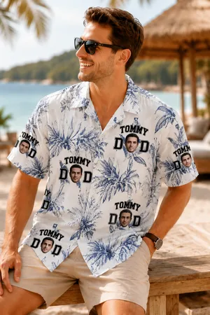 Personalized Hawaiian Shirt with Face and Name, Funny Dad Button Up Shirt, Beach Vacation Shirt