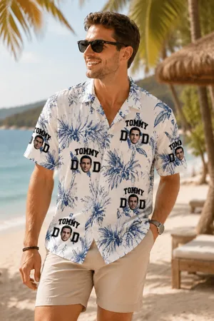 Personalized Hawaiian Shirt with Face and Name, Funny Dad Button Up Shirt, Beach Vacation Shirt