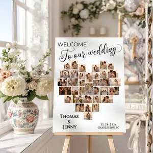 Heart Shaped Photo Collage Wedding Welcome Foam Board for Wedding Couple