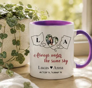 Personalized Wedding Love Marriage Two Map Mug, Custom Ceramic Coffee Cup for Wedding Couple, Long Love Distance Relationship Anniversary Gift