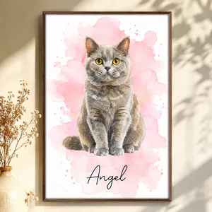 Custom Photo Realistic Watercolor Art Portrait Cat Dog Pet - Personalized Poster