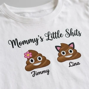 Personalized Mommy's Little Shits T-Shirt – Custom Funny Kids Poop Emoji Family Tee