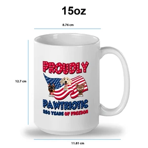 Personalized Proudly Pawtriotic Mug – Custom Dog & Cat Name Coffee Mug, 250 Years of Freedom Patriotic Gift, 4th of July Pet Lover Ceramic Mug
