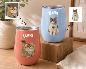 Personalized Custom Pet Photo Tumbler Dog & Cat Portrait with Name Travel Coffee Tumbler