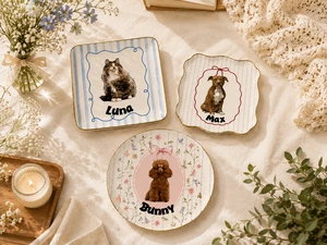 Custom Uploaded Pet Photo Ceramic Jewelry Dish Personalized Pet Portrait Trinket Tray with Name
