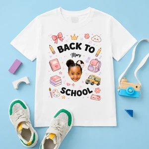 Personalized Back to School Kids Photo T-Shirt – Custom Face & Name Shirt for Boys and Girls, First Day of School Gift