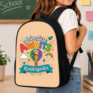 Personalized Adventure Awaits Kindergarten Backpack – Custom Photo & Name Back to School Backpack for Kids