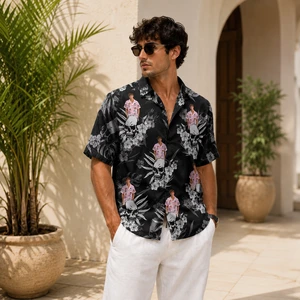 Personalized Skull Floral Hawaiian Shirt - Upload Your Photo - Custom Portrait Gift