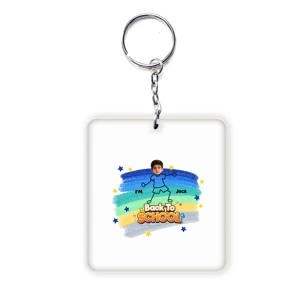Personalized Back to School Photo Acrylic Keychain – Custom Kids Face & Name Rainbow School Keyring Gift