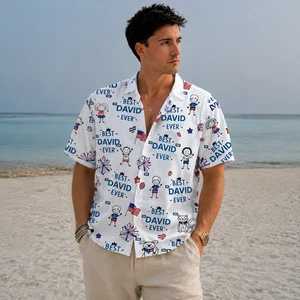Custom Cartoon Kids Hawaiian Shirt - Custom Name Aloha Shirt