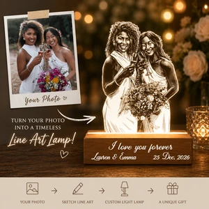 Custom Line Art Lesbian Wedding Photo LED Acrylic Night Light Personalized Lamp