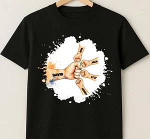 Father's Day Fist Bump Dad And Kids - Custom Names - Personalized Shirt