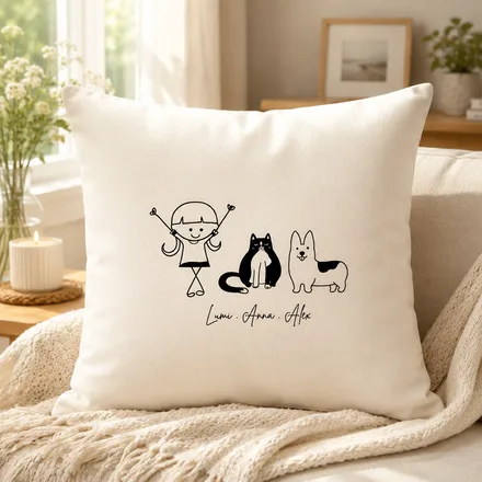 Personalized Family Doodle Pet Illustration Pillow