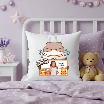 Personalized Back To School Cat Photo Pillow | Custom Kids School Memory Throw Pillow Gift