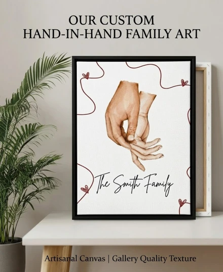 Personalized Watercolor Family Hand-In-Hand Art For Home