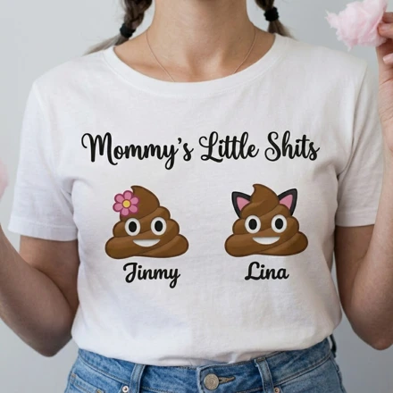 Personalized Mommy'S Little Shits T-Shirt – Custom Funny Kids Poop Emoji Family Tee