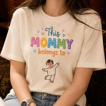 Custom This Mommy Belongs To Photo Shirt, Personalized Mom T-Shirt With Kids Pictures, Custom Family Photo Mother'S Gift Tee