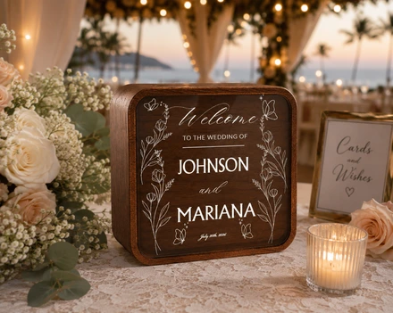Personalized Wedding Celebration Box – Custom Couple Names With Elegant Floral Butterfly Welcome Design