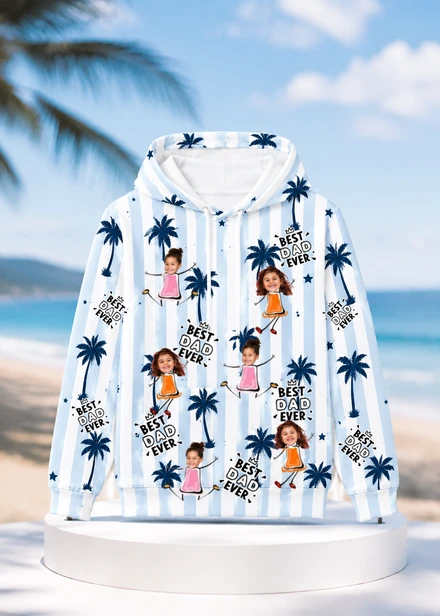 Custom Face Striped Hoodie Personalized Kids Photo Best Dad Ever Family Hoodie