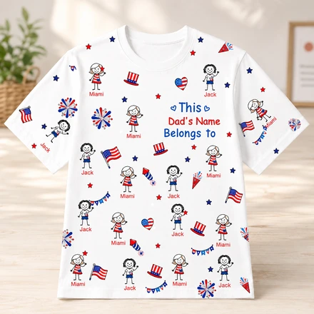 Family Matching Patriotic T-Shirt, Personalized Dad Name And Kids' Names