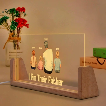 Personalized Acrylic Led Night Light – “I Am Their Father” Custom Family Lamp | Gift For Dad, Father Of Kids, Emotional Decor
