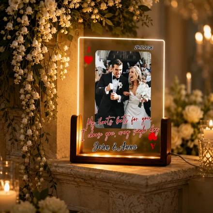 Personalized Wedding Love Marriage Playing Card Lamp, Custom Acrylic Night Light For Wedding Couple, Long Love Distance Photo Box Gift