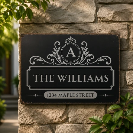 Personalized Rectangular Iron Sign With Vintage Monogram And Family Name For Front Gate, Unique Housewarming Gift