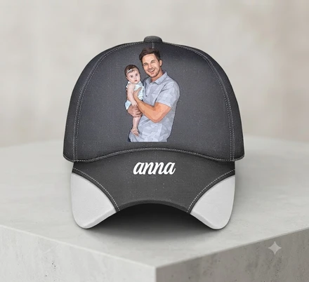 Custom Photo Bold Sketch Best Dad Grandpa Ever Family Portrait - Personalized Classic Cap